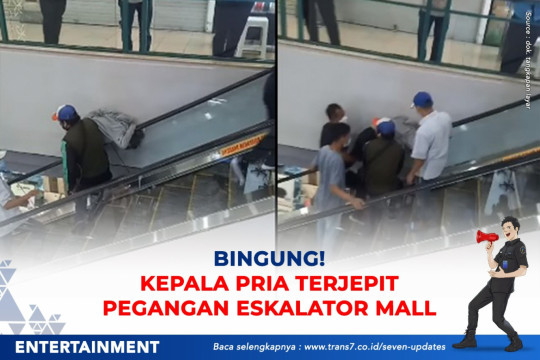 Bingung! Kepala Pria Terjepit Pegangan Eskalator Di Mall