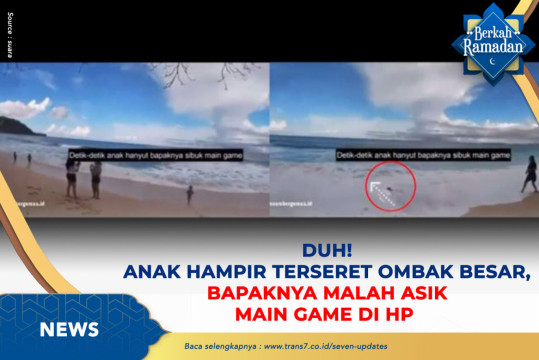 Duh! Anak Hampir Terseret Ombak Besar, Bapaknya Malah Asik Main Game Di HP