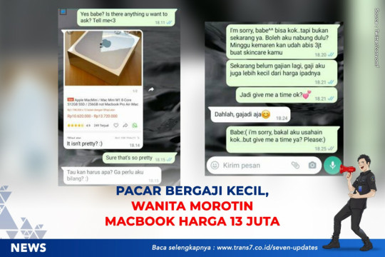 Pacar Bergaji Kecil, Wanita Morotin Macbook Rp 13 Juta