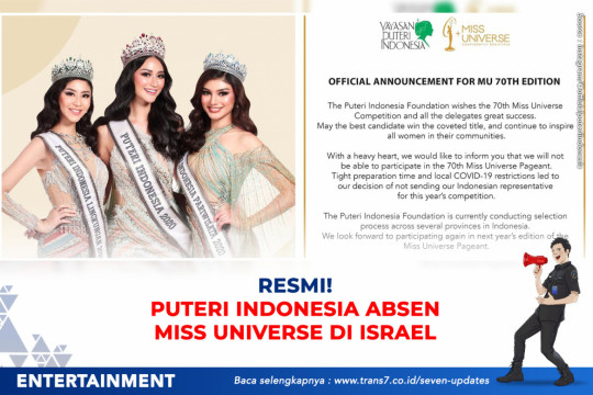 Resmi! Puteri Indonesia Absen Miss Universe Di Israel